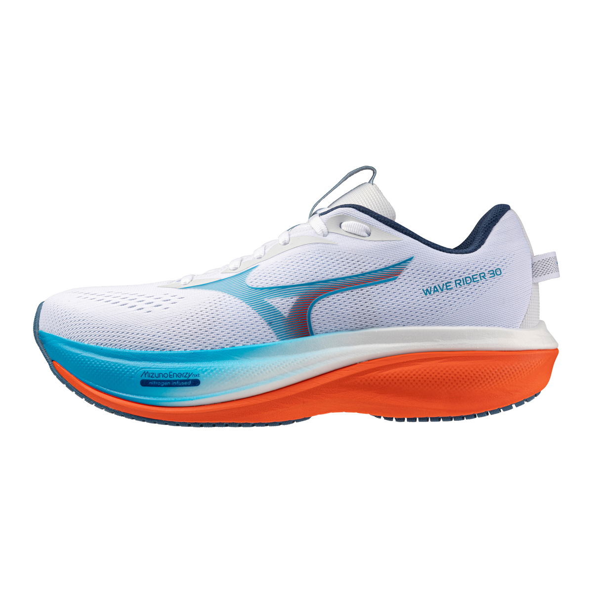 Men's Mizuno Wave Rider 30 White / Blue Jewel hero