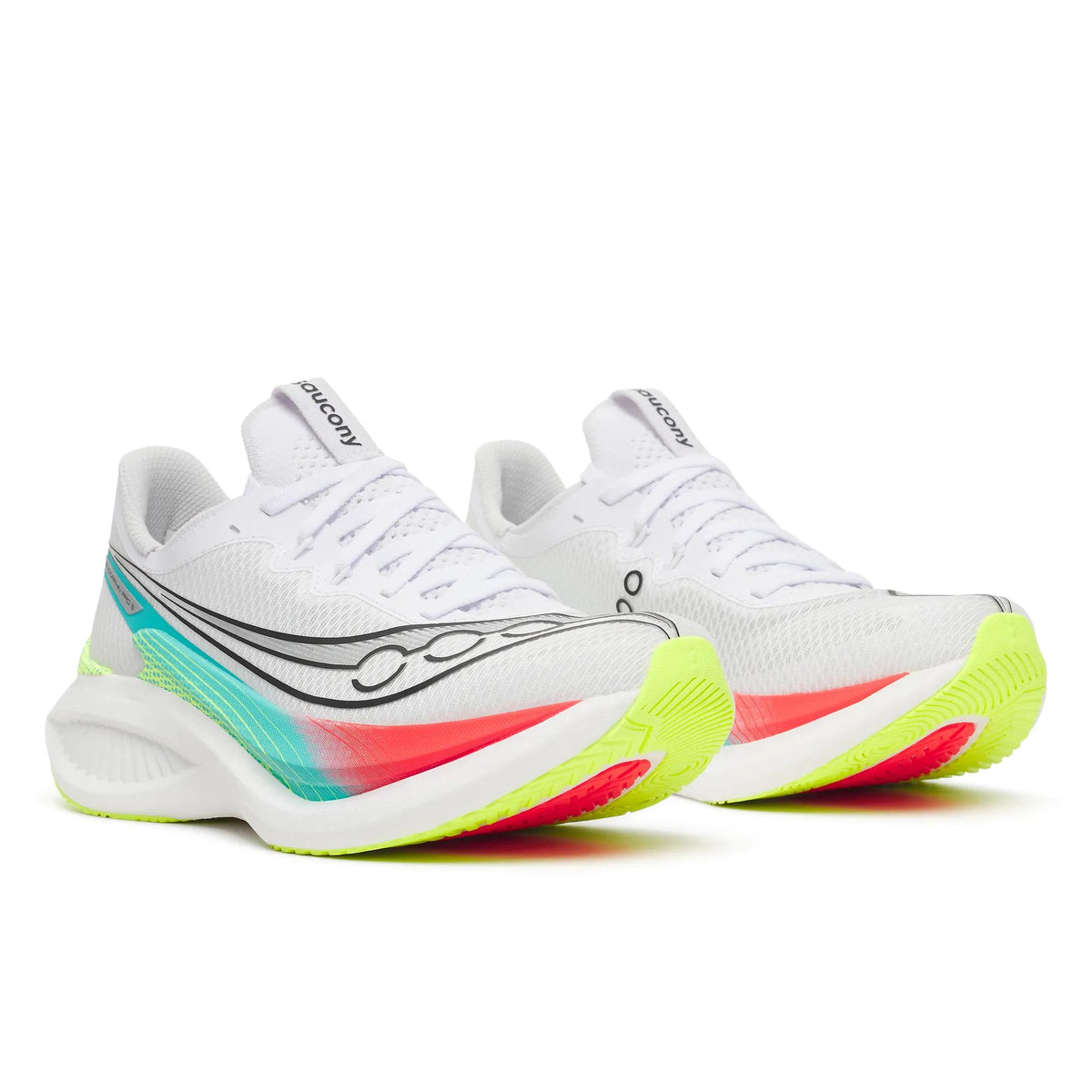 Women's Saucony Endorphin Pro 5 White Multi - pair, three quarter angle