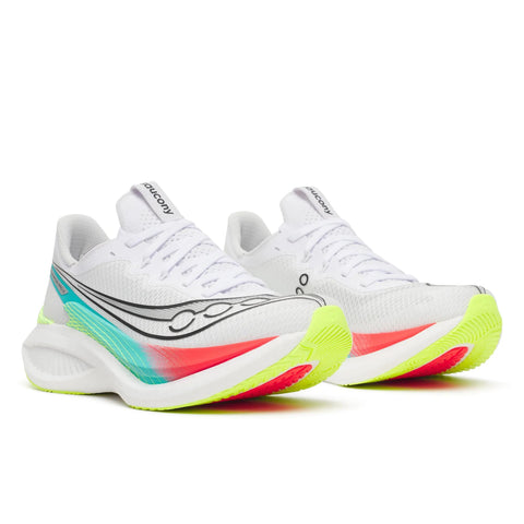 Women's Saucony Endorphin Pro 5 White Multi - pair, three quarter angle