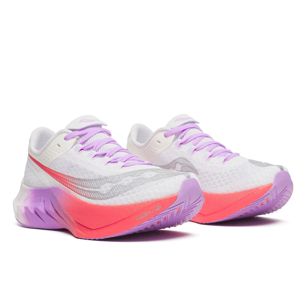 Women's Saucony Endorphin Pro 4 White Crocus - pair, three quarter angle