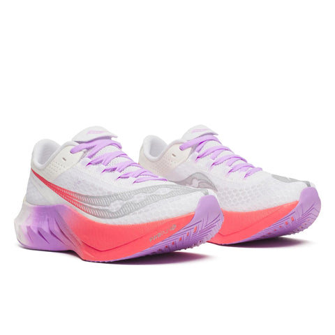 Women's Saucony Endorphin Pro 4 White Crocus - pair, three quarter angle