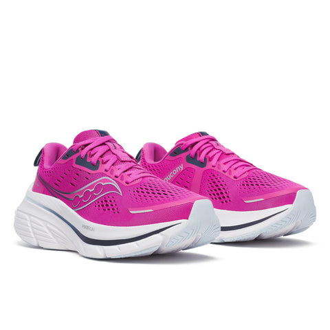 Women's Saucony Guide 18 Fushcia Navy - pair, three quarter angle