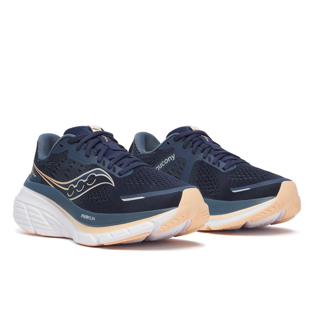 Women's Saucony Guide 18 Navy Apricot - pair, three quarter angle