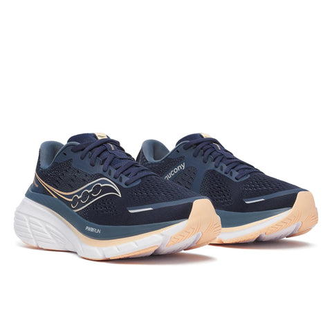 Women's Saucony Guide 18 Navy Apricot - pair, three quarter angle