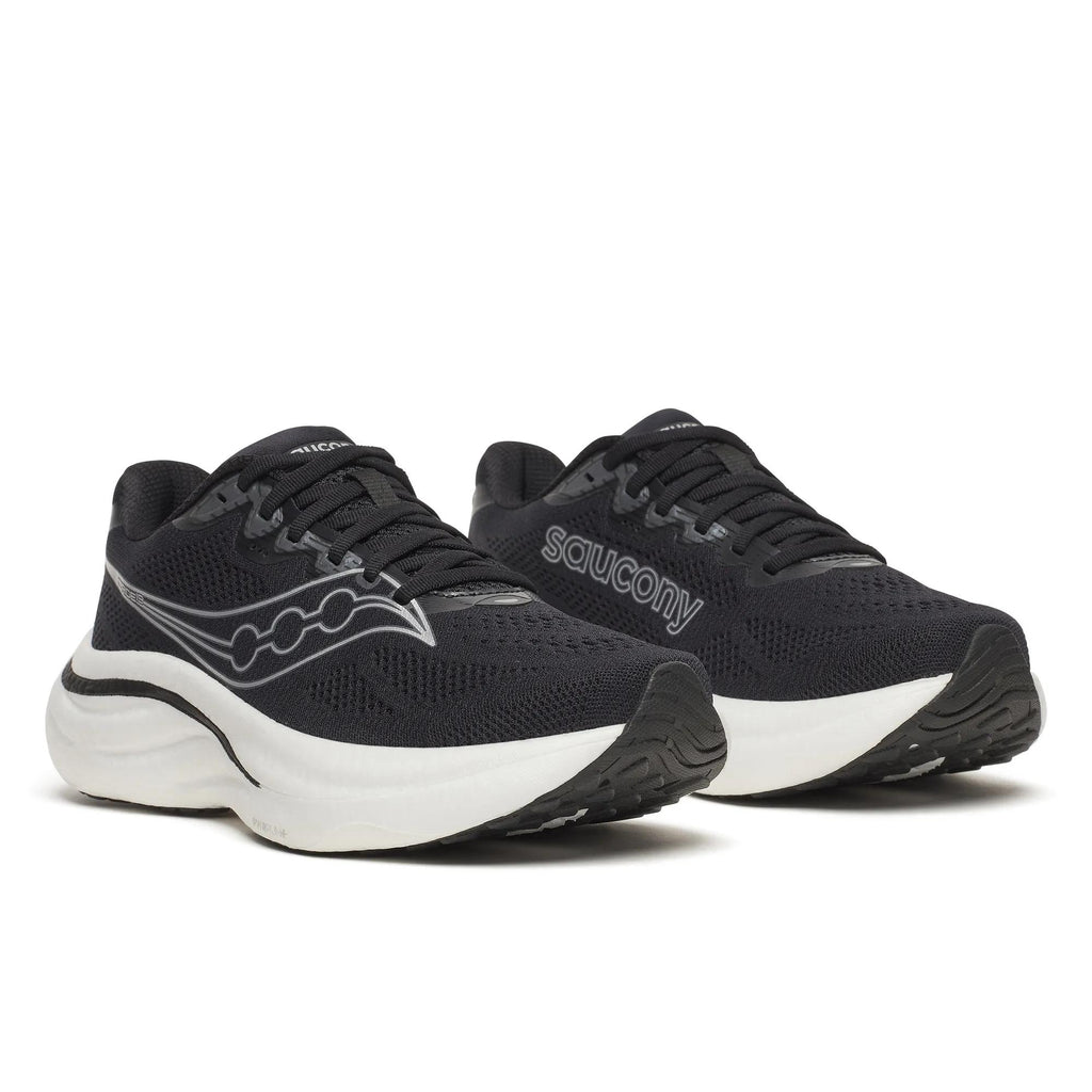 Women's Saucony Ride 19 Black Silver - pair, three quarter angle