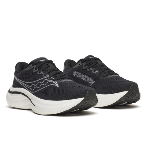 Women's Saucony Ride 19 Black Silver - pair, three quarter angle