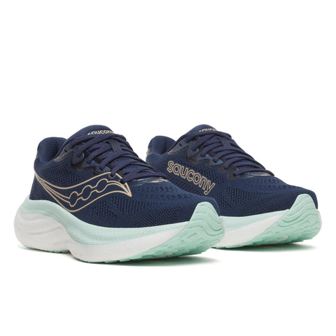 Women's Saucony Ride 19 Navy Aqua - pair, three quarter angle