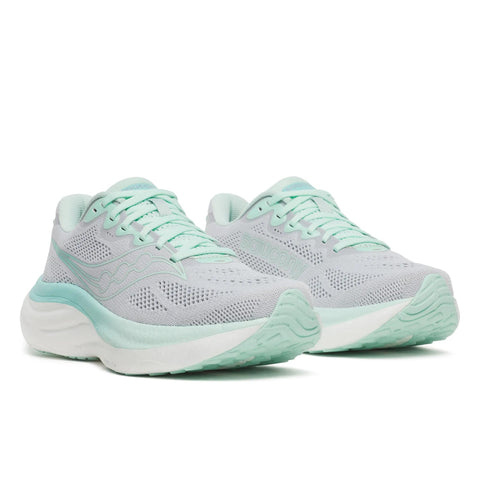 Women's Saucony Ride 19 Cloud Aqua - pair, three quarter angle