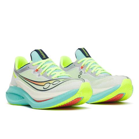 Women's Saucony Endorphin Pro 5 White Splash - pair, three quarter angle