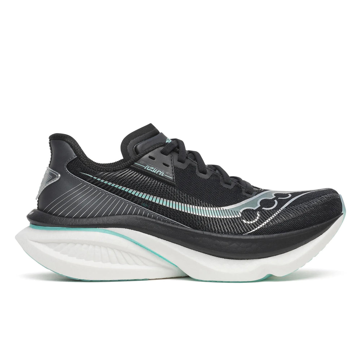 Women's Saucony Endorphin Azura Black Aqua - lateral side profile