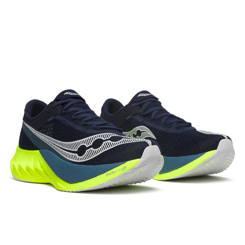 Men's Saucony Endorphin Pro 4 Navy Citron - pair, three quarter angle