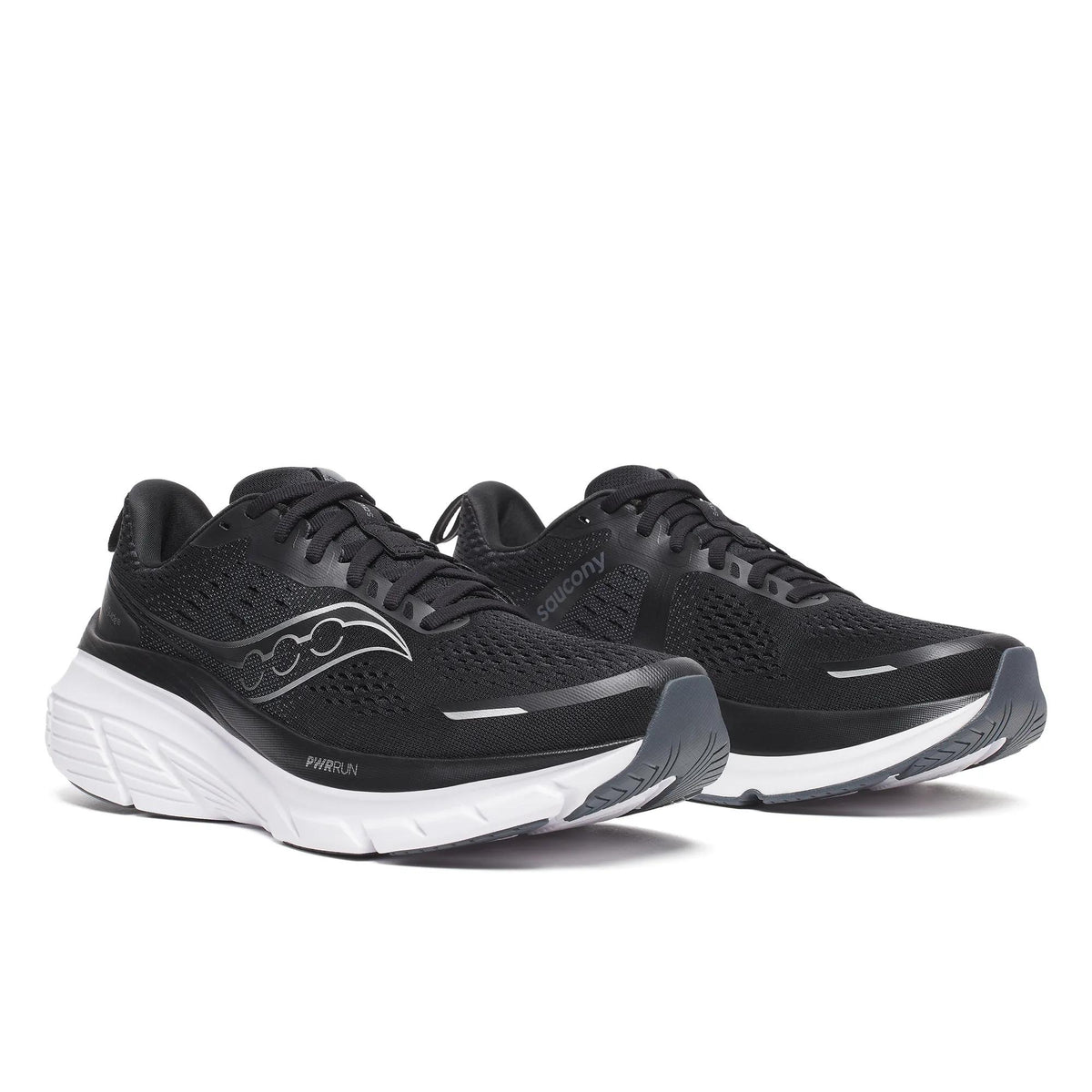 Men's Saucony Guide 18 Black White - pair, three quarter angle