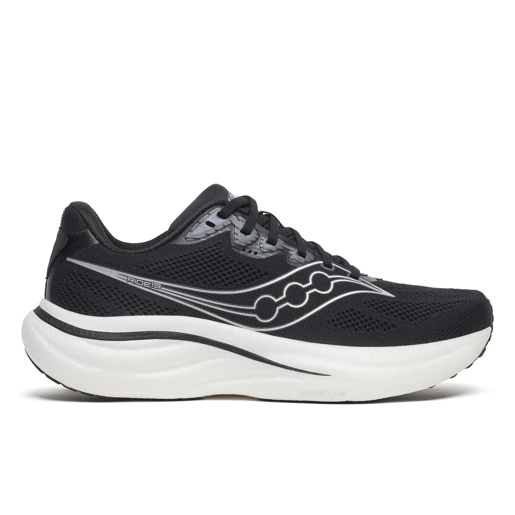 Men's Saucony Ride 19 Black Silver - lateral side profile