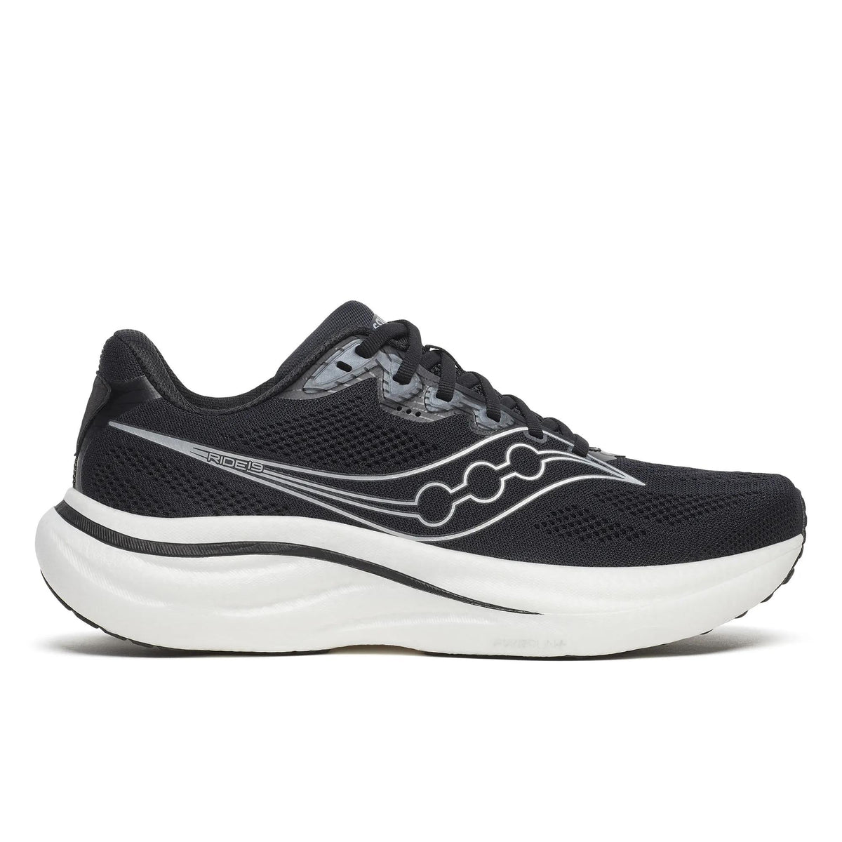 Men's Saucony Ride 19 Black Silver - lateral side profile