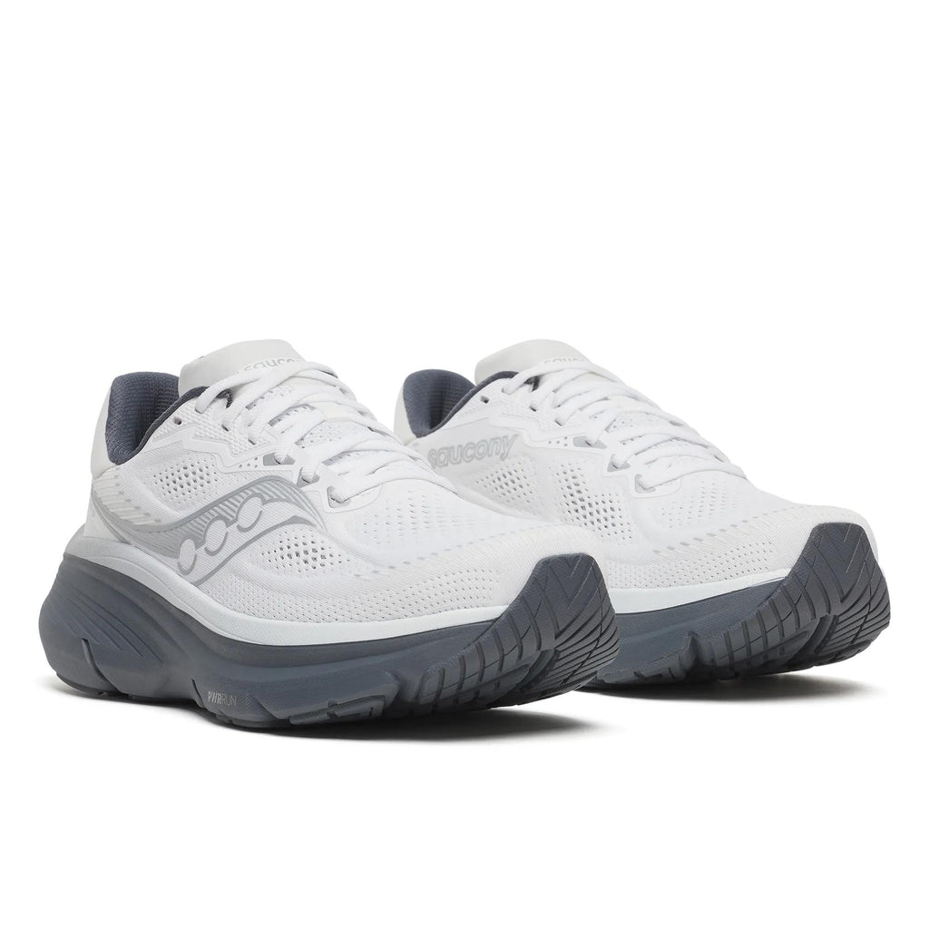 Men's Saucony Guide 19 White Shadow - pair, three quarter angle