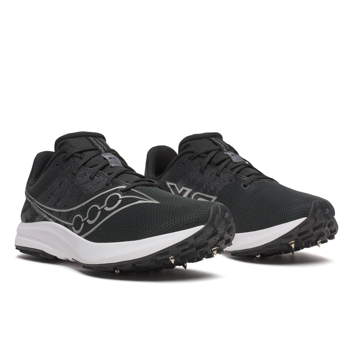 Unisex Saucony Kilkenny XC Spike 10 Black White - pair, three quarter angle