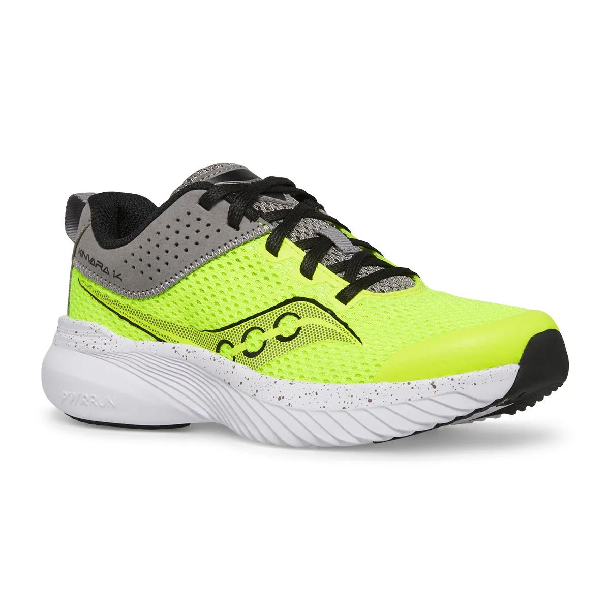 Kids Saucony Kinvara 14 Lace Closure Citron Grey - lateral side profile