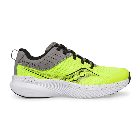 Kids Saucony Kinvara 14 Lace Closure Citron Grey - opposite side profile
