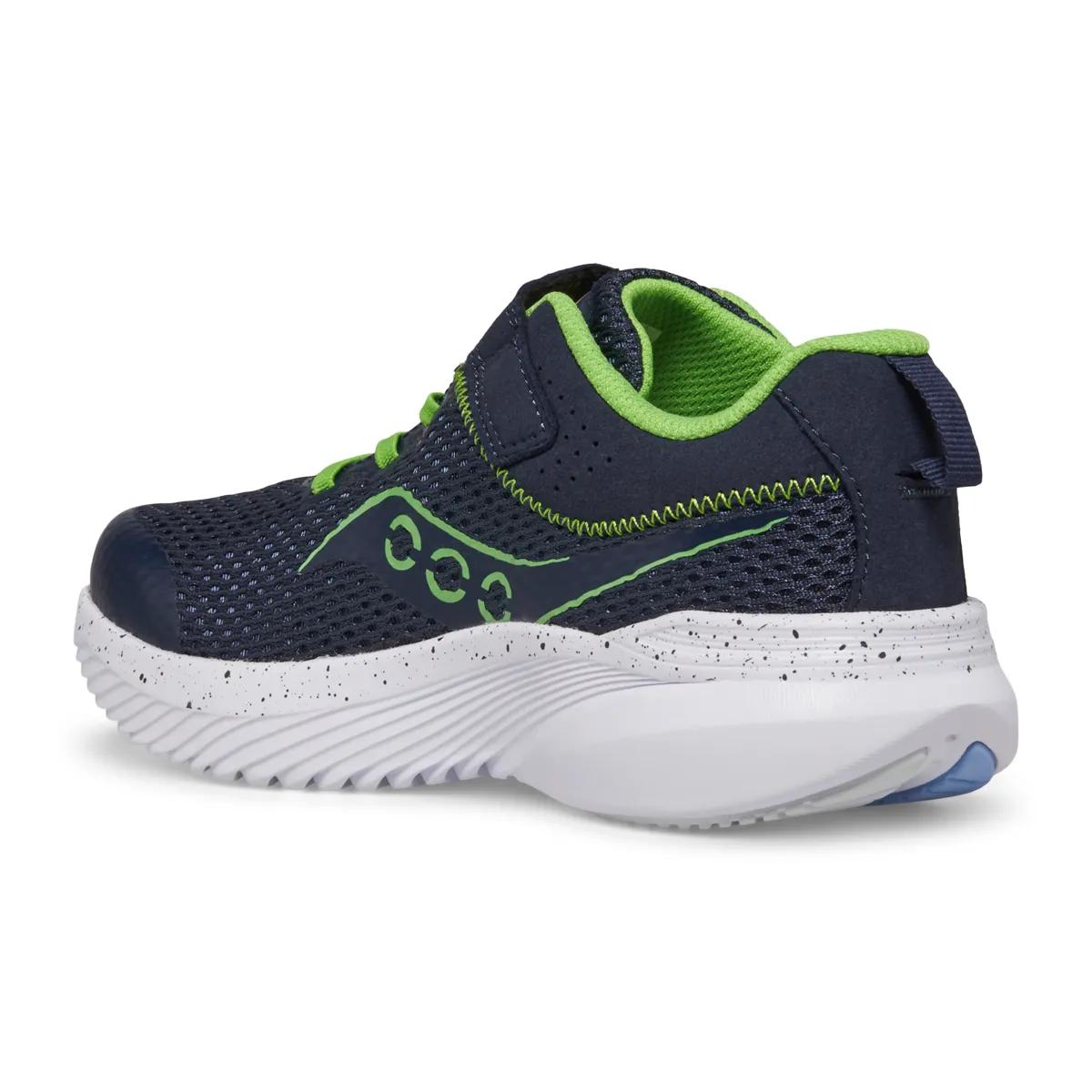 Kids Saucony Kinvara 14 AC Navy Green - pair, three quarter angle