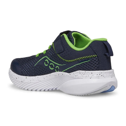 Kids Saucony Kinvara 14 AC Navy Green - pair, three quarter angle