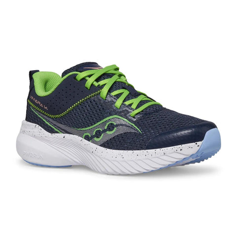 Kids Saucony Kinvara 14 Lace Closure Navy Green - lateral side profile