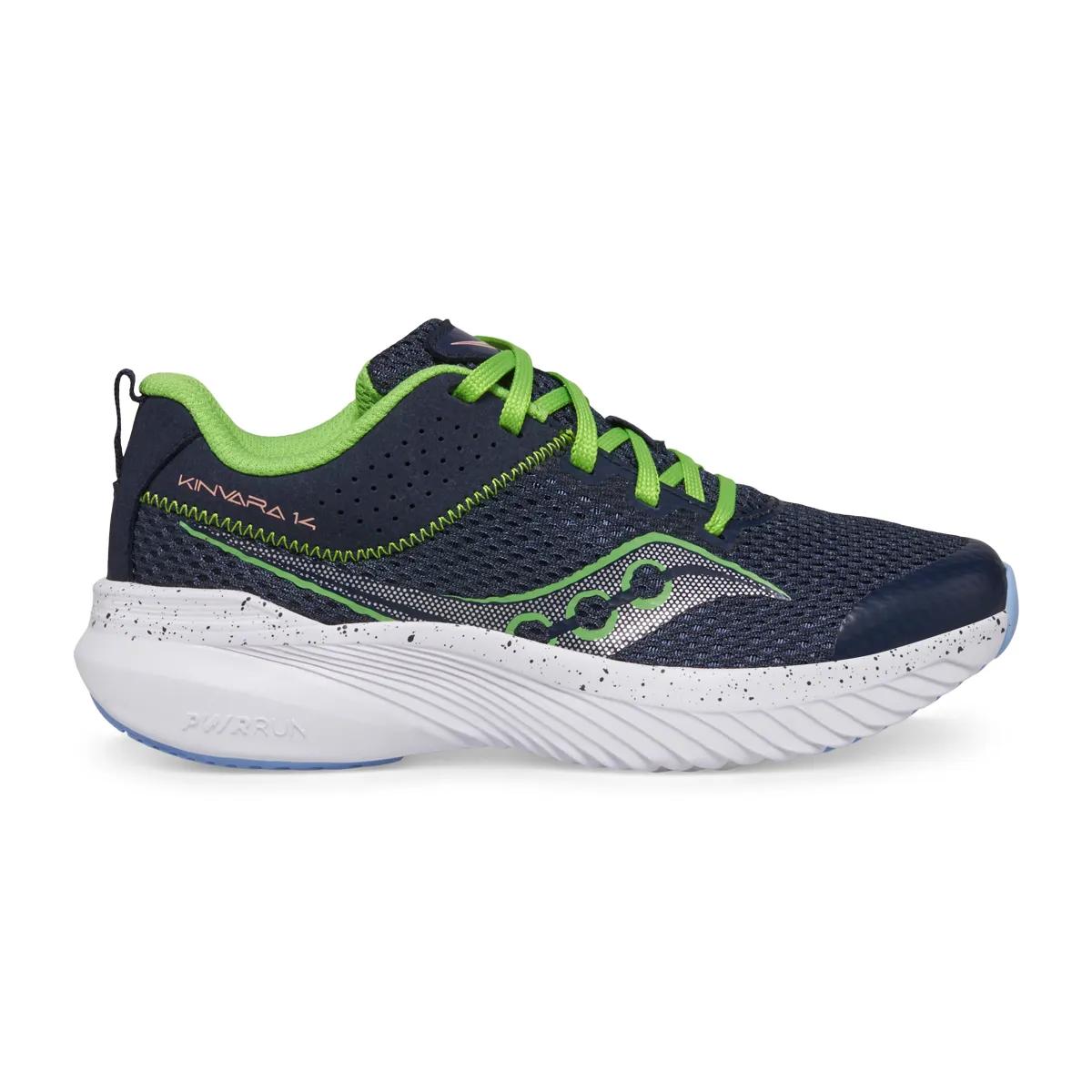 Kids Saucony Kinvara 14 Lace Closure Navy Green - opposite side profile