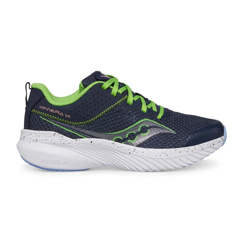Kids Saucony Kinvara 14 Lace Closure Navy Green - opposite side profile