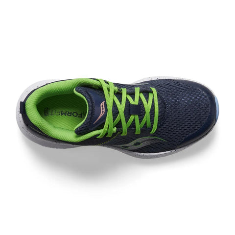 Kids Saucony Kinvara 14 Lace Closure Navy Green - top down view