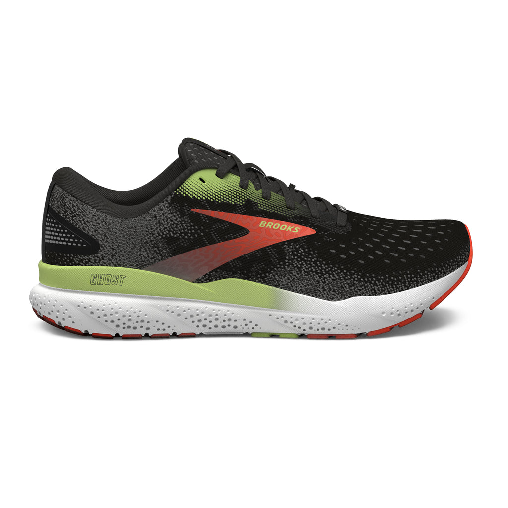 Men's Brooks Ghost 16 GTX Black/ Mandarin Red/Green hero