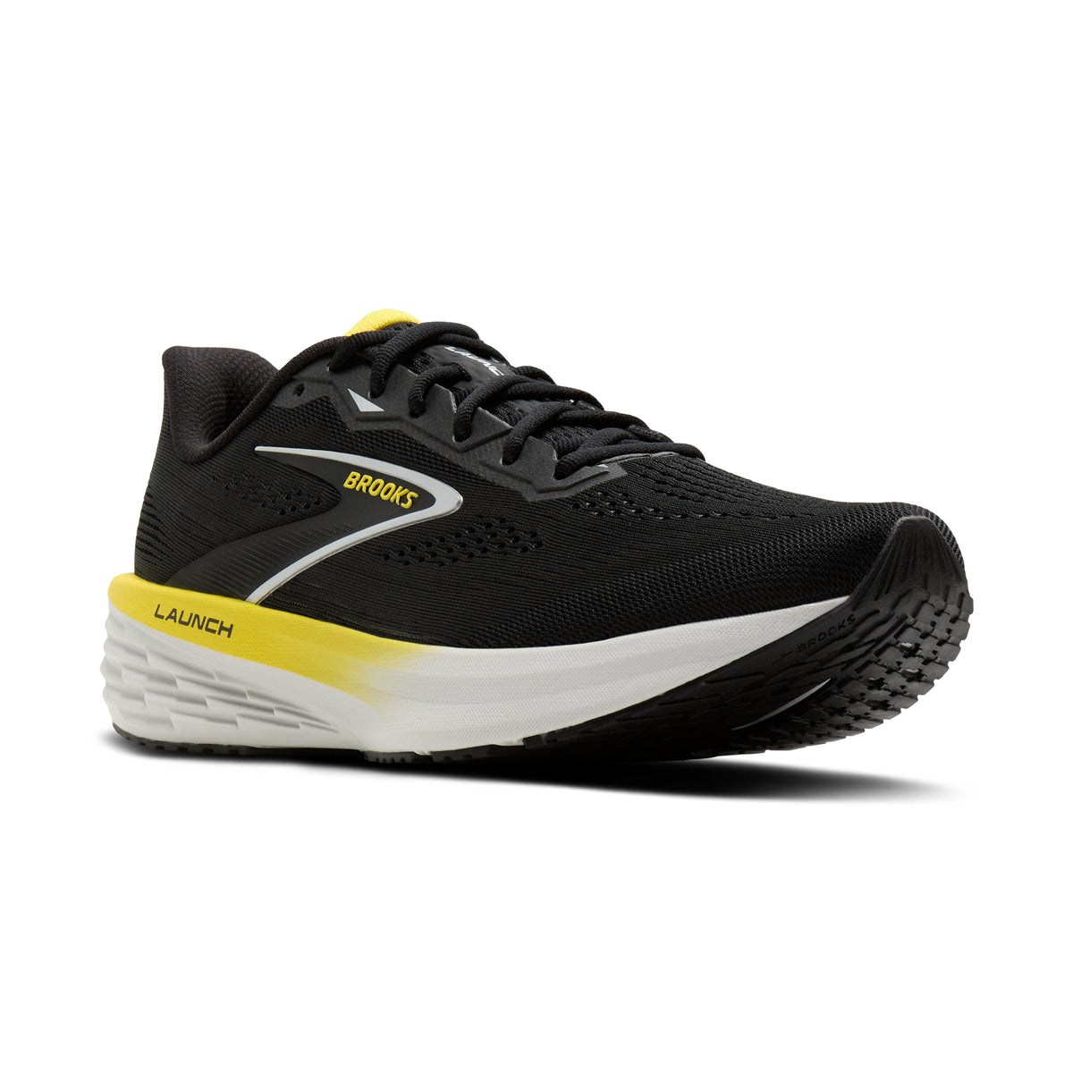 Men's Brooks Launch 12 Black / Cyber Yellow / Oyster pair angle