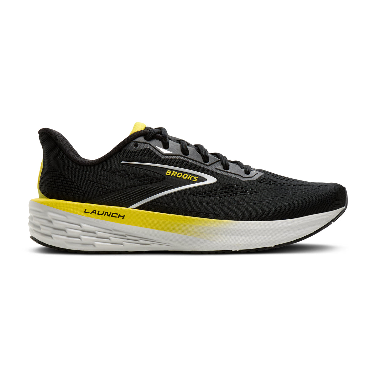 Men's Brooks Launch 12 Black / Cyber Yellow / Oyster lateral