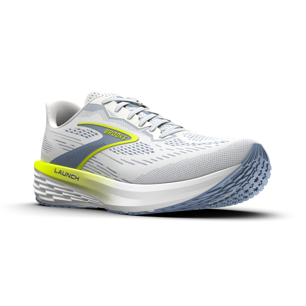 Men's Brooks Launch 12 White / Rainwashed / Nightlife pair angle