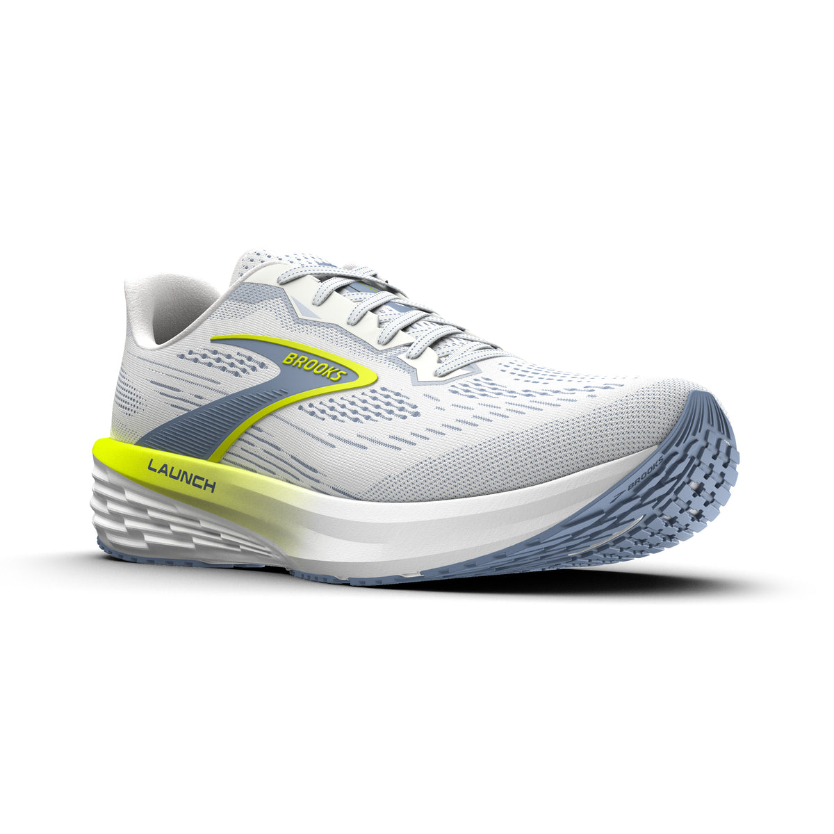 Men's Brooks Launch 12 White / Rainwashed / Nightlife pair angle