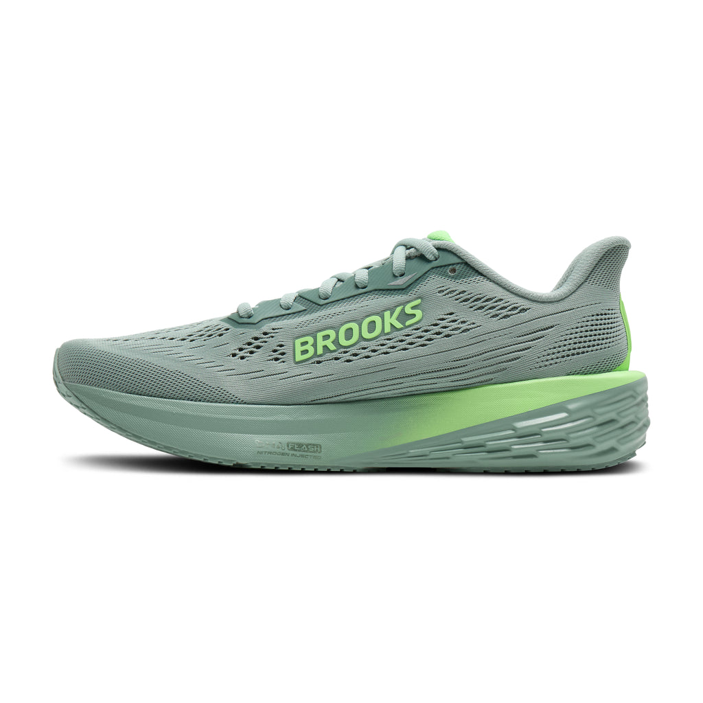 Men's Brooks Launch 12 Gray Mist / Green medial