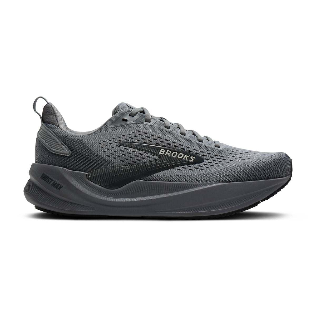 Men's Brooks Ghost Max 4 (Extra Wide 4E) Grey / Grey / Ebony lateral