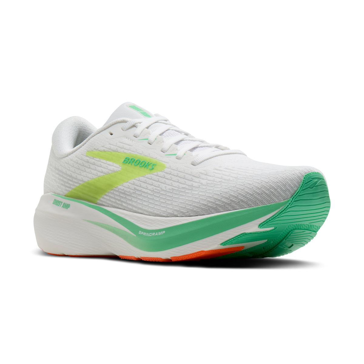 Men's Brooks Ghost Amp (Wide 2E) White / Paradise Green / Nightlife pair angle