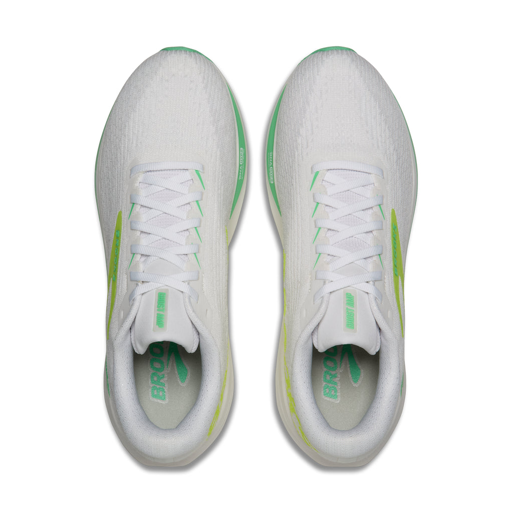 Men's Brooks Ghost Amp (Wide 2E) White / Paradise Green / Nightlife top