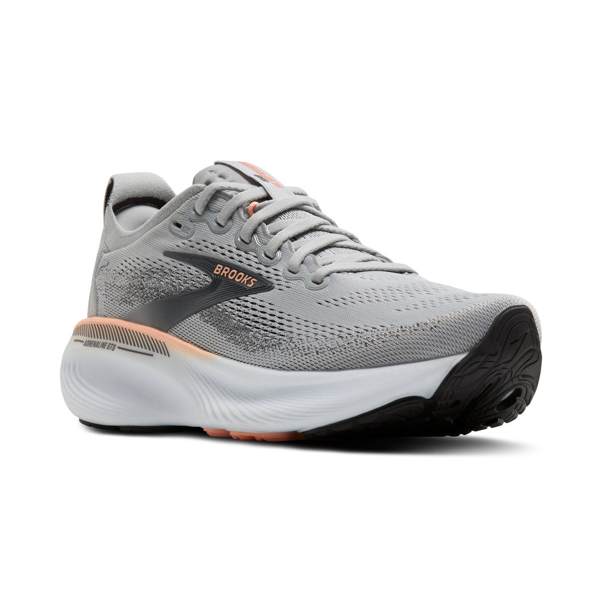 Women's Brooks Adrenaline GTS-25 (Wide / D) Grey/Blackened Pearl/Coral pair angle