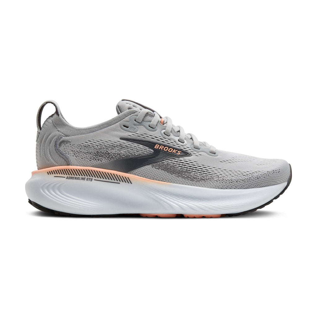 Women's Brooks Adrenaline GTS-25 (Wide / D) Grey / Blackened Pearl / Coral lateral