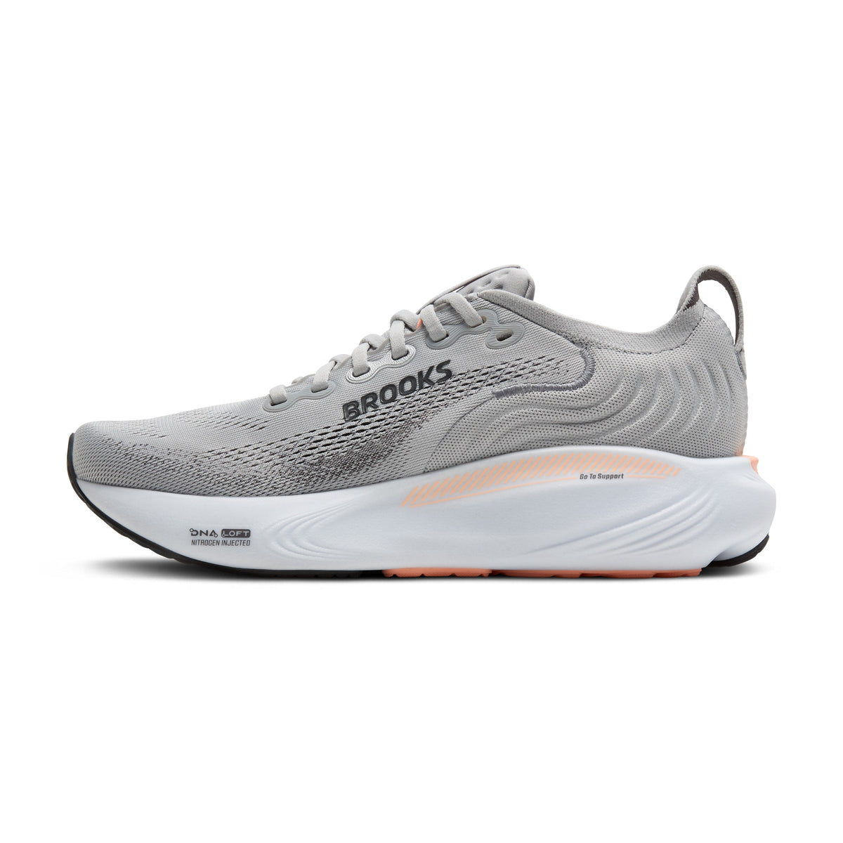 Women's Brooks Adrenaline GTS-25 (Wide / D) Grey / Blackened Pearl / Coral medial