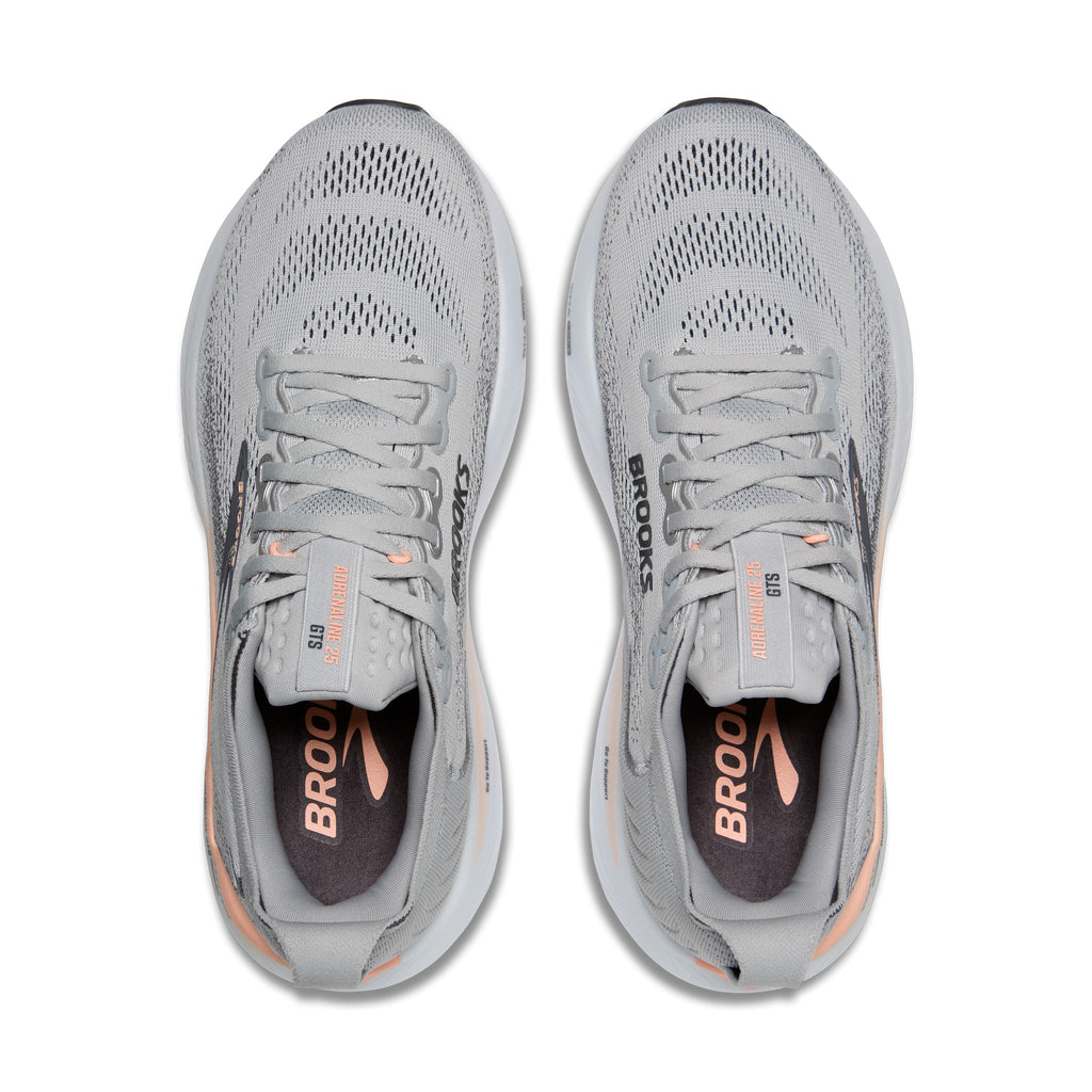 Women's Brooks Adrenaline GTS-25 (Wide / D) Grey / Blackened Pearl / Coral top