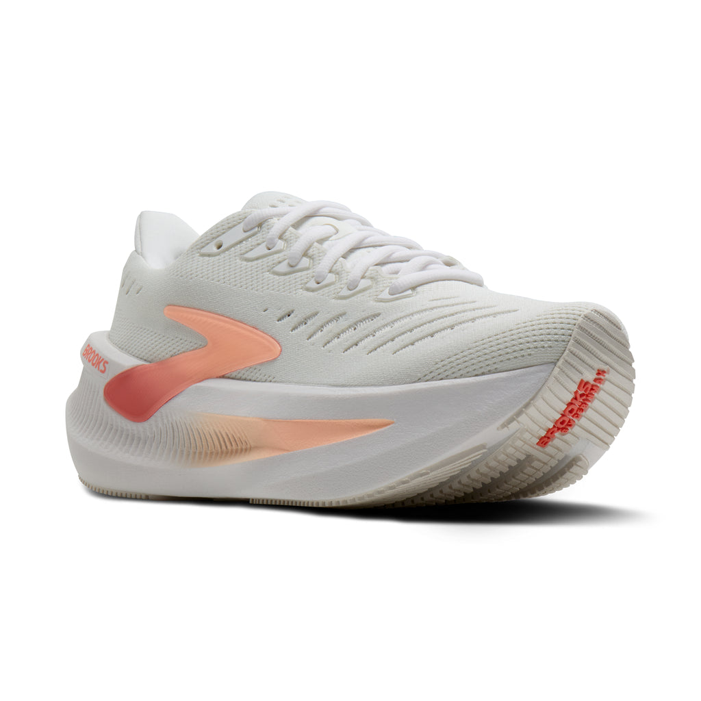 Women's Brooks Glycerin Max 2 White/Coral/Peach pair angle