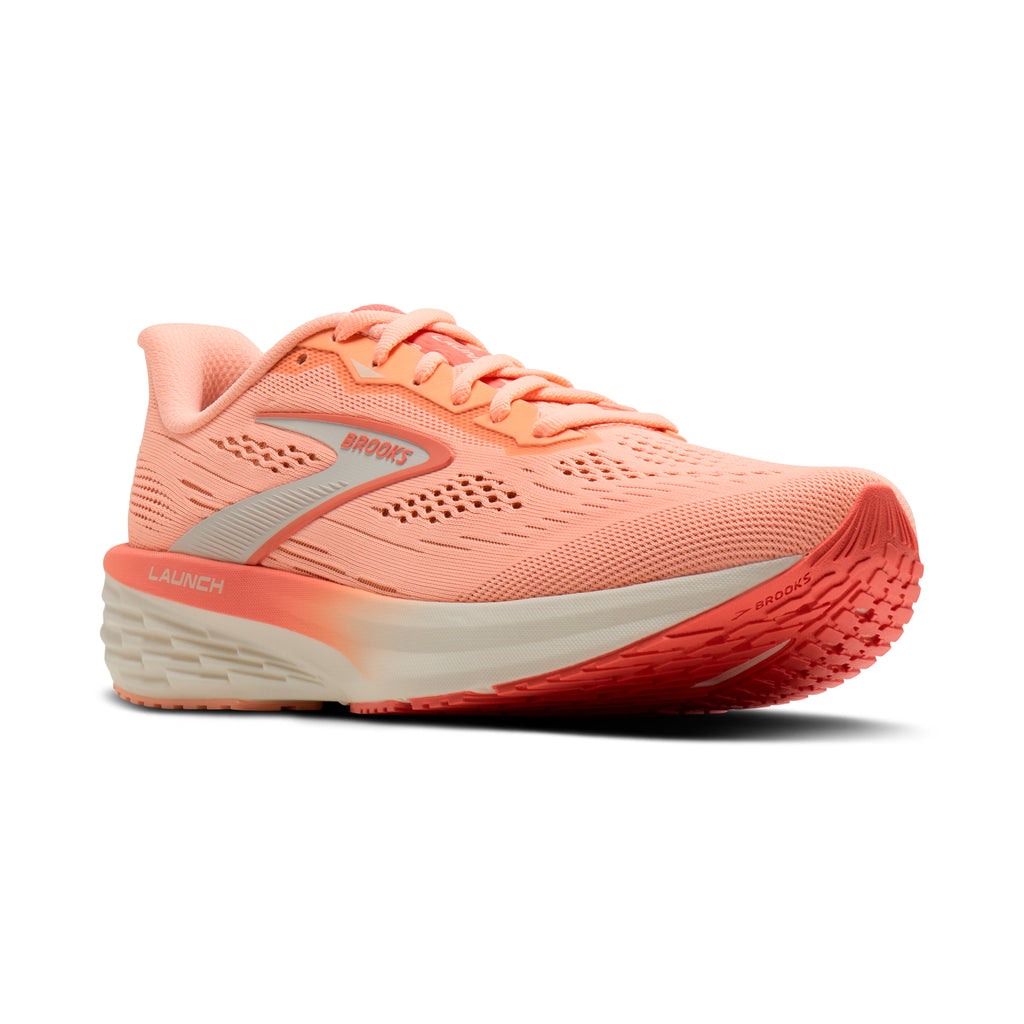 Women's Brooks Launch 12 Peach / Coconut / Peach Echo pair angle