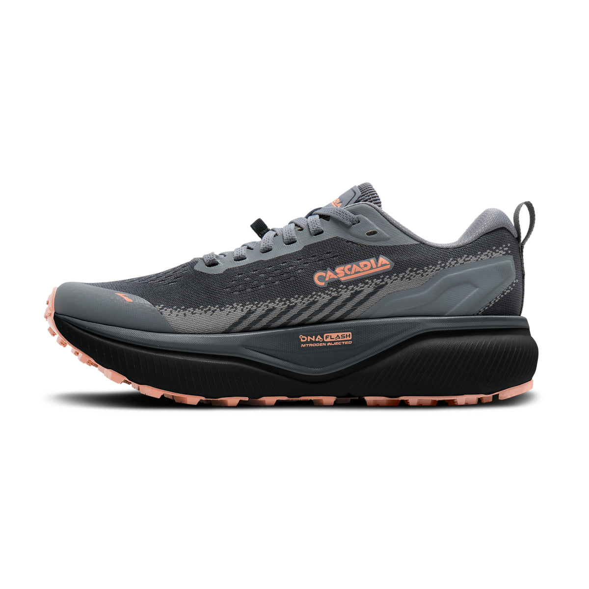 Women's Brooks Cascadia 20 (Wide D) Grey / Grey / Peach medial