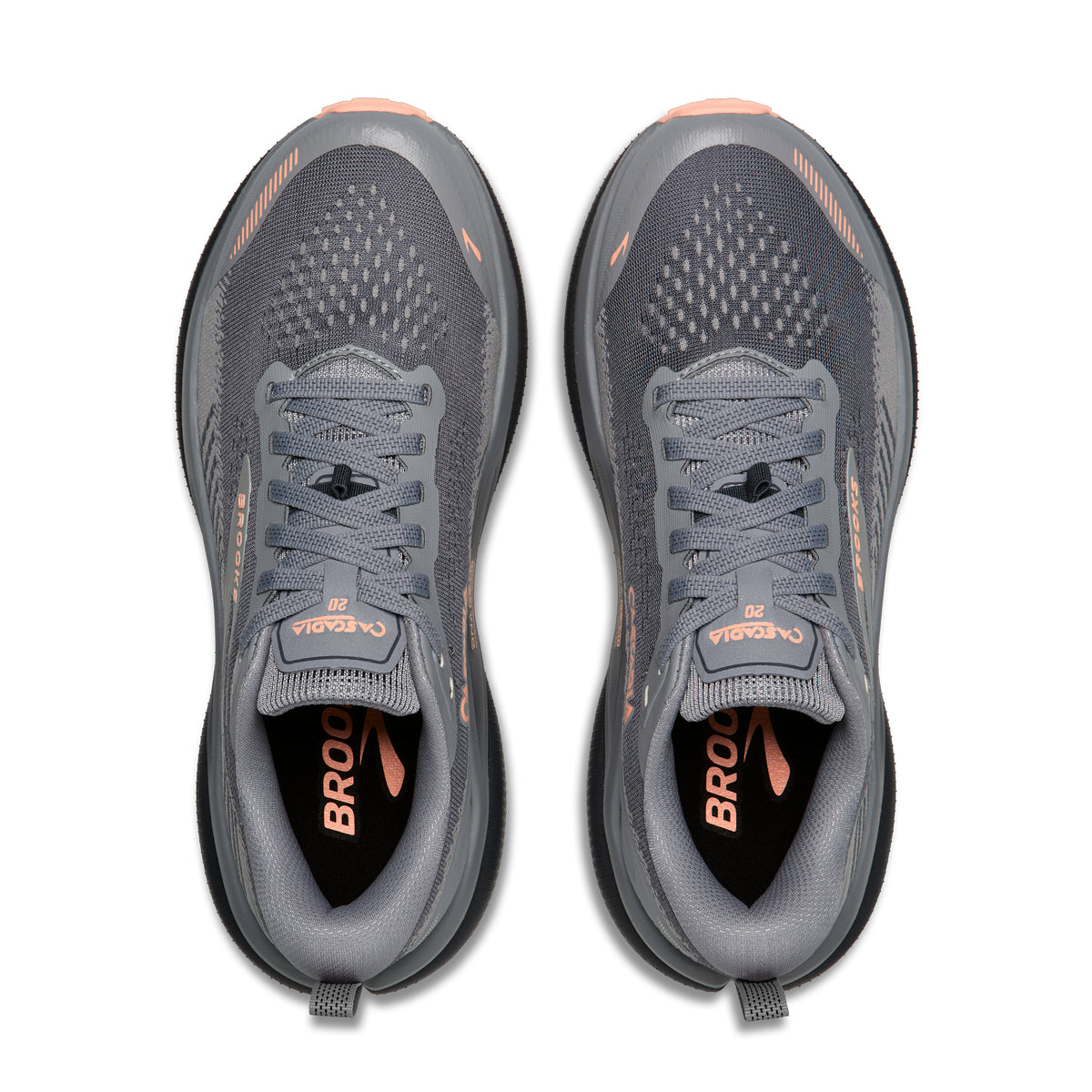 Women's Brooks Cascadia 20 (Wide D) Grey / Grey / Peach top