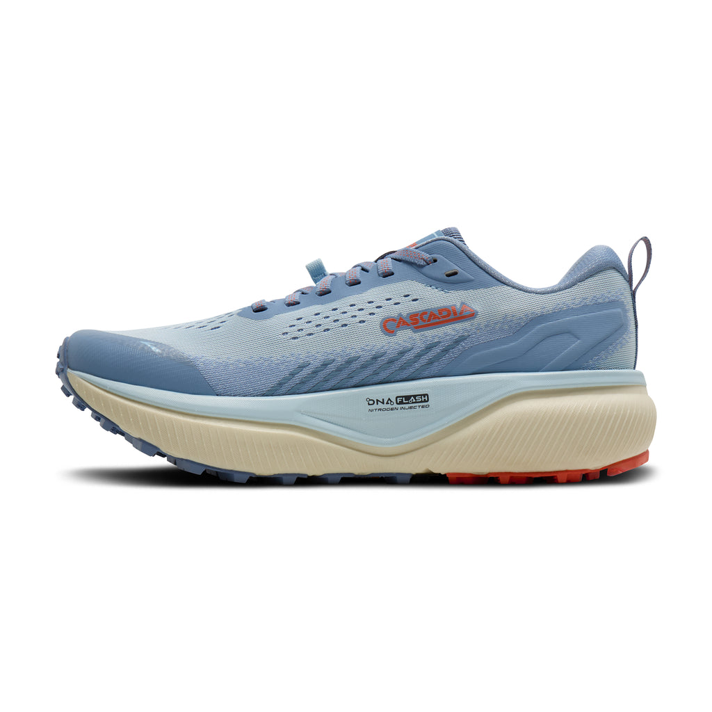 Women's Brooks Cascadia 20 Nantucket / Blue / Tigerlily medial