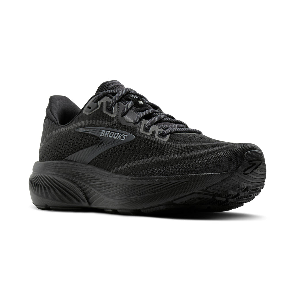 Women's Brooks Ghost 18 (Wide D) Black / Black / Ebony pair angle