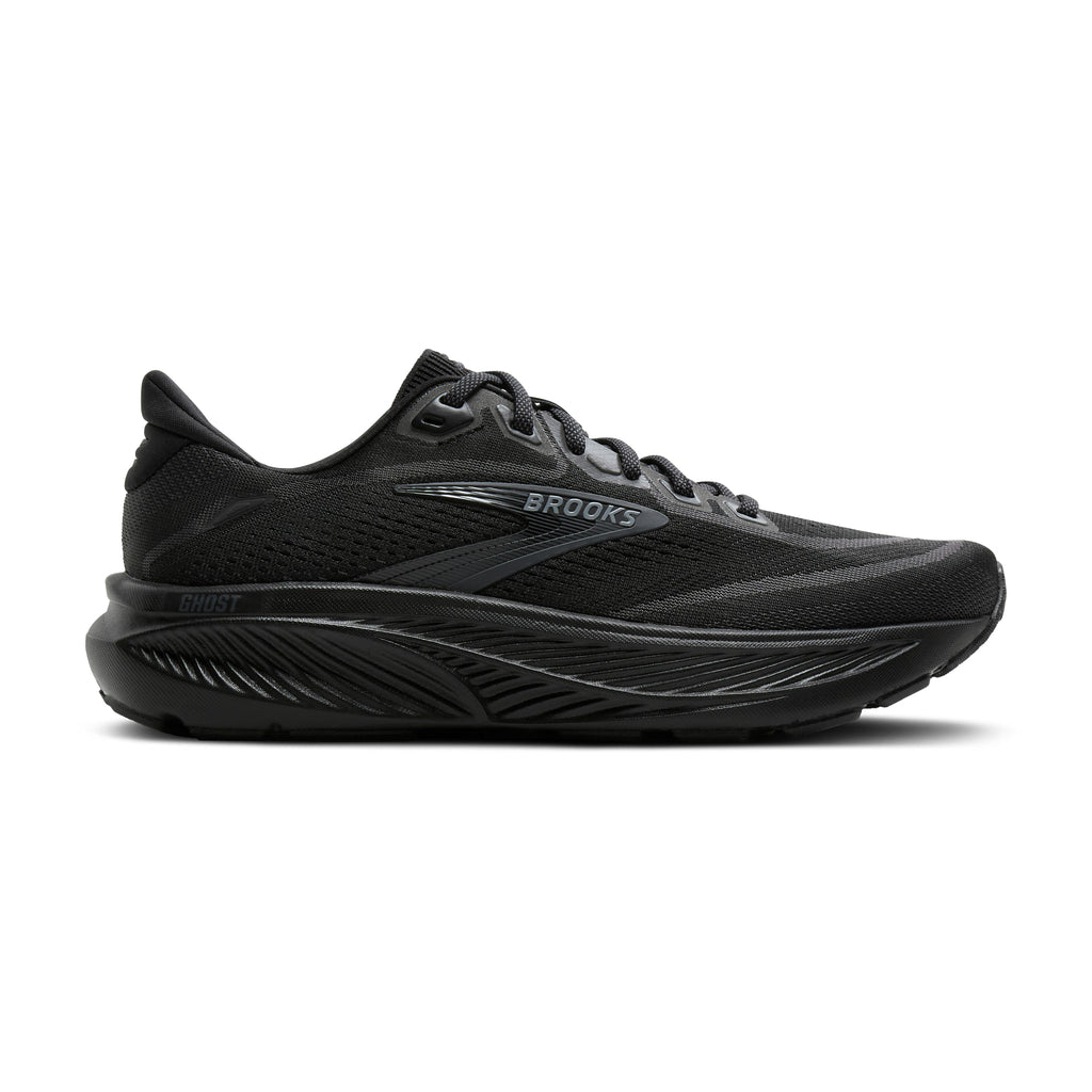 Women's Brooks Ghost 18 (Wide D) Black / Black / Ebony lateral