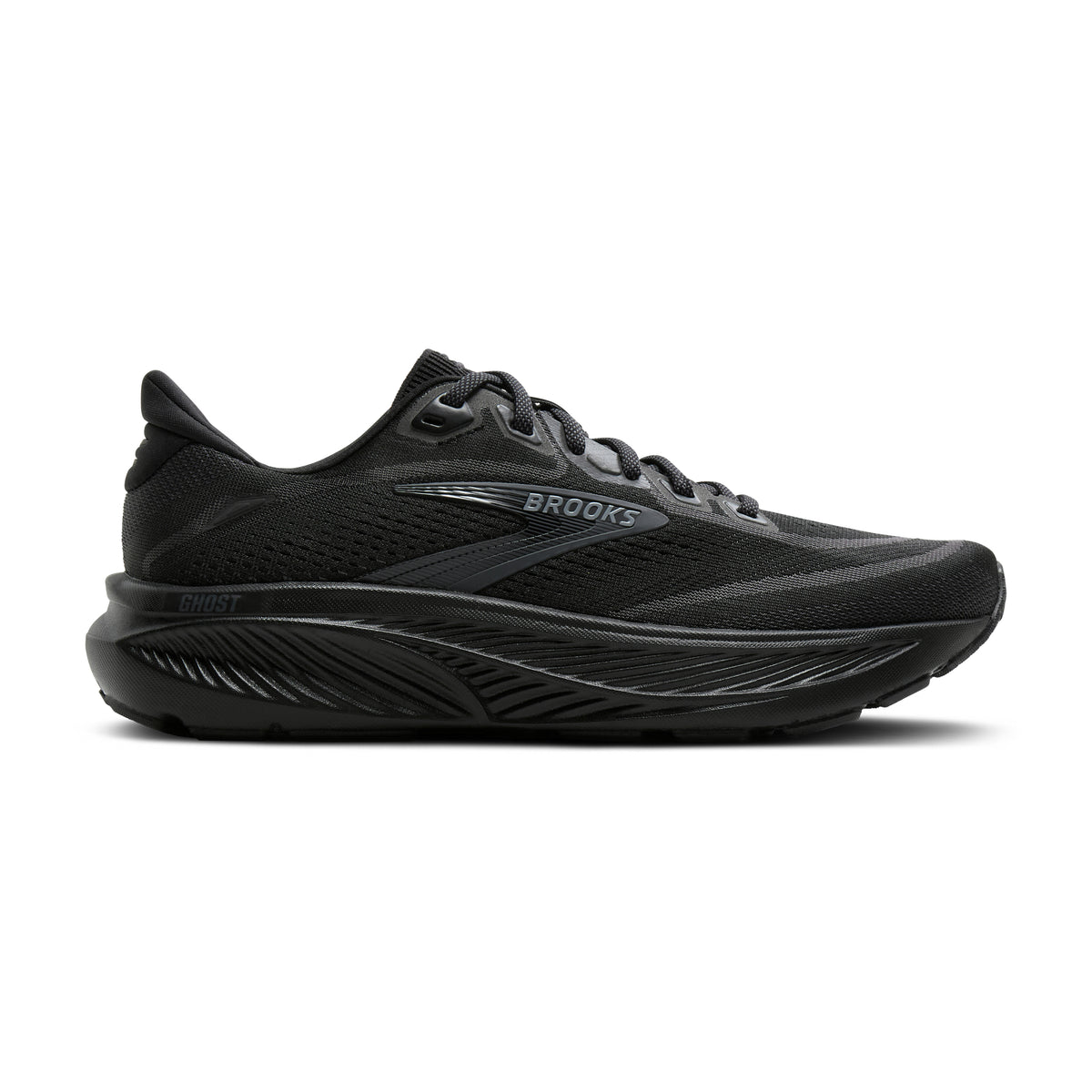 Women's Brooks Ghost 18 (Wide D) Black/Black/Ebony lateral