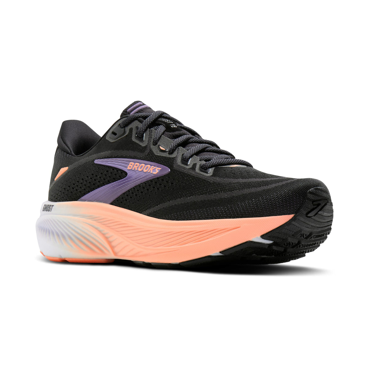 Women's Brooks Ghost 18 Black / Mulled Grape / Peach pair angle